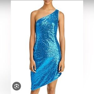 Aqua Metallic Blue Sequin One Shoulder Bodycon Dress